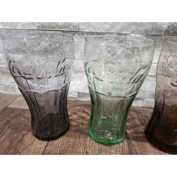 Mcdonalds Coca-Cola glasses Green, Red, Brown & Purple Set Of 4 - Picture 2 of 10